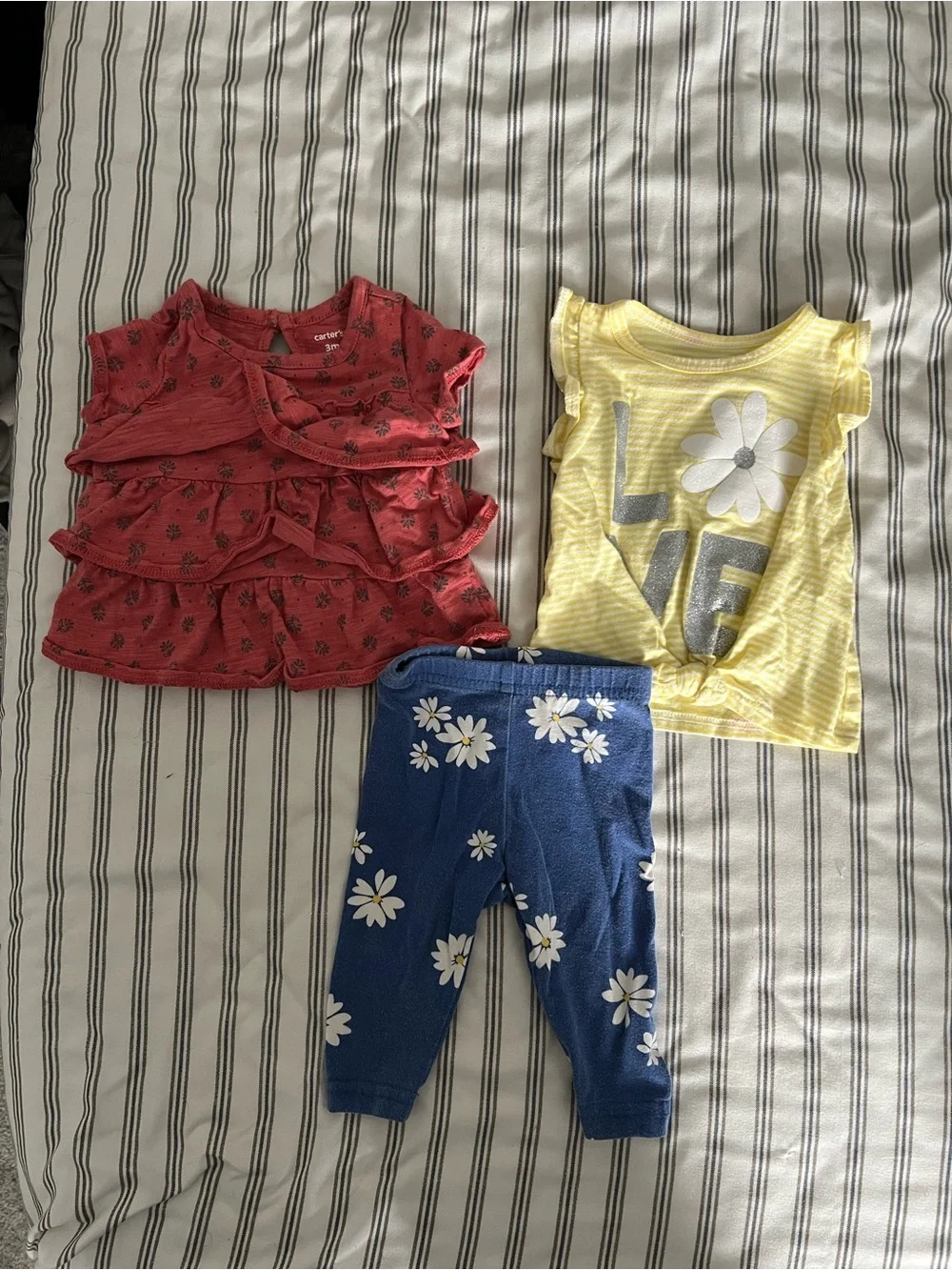 Carter's Yellow Daisy 'LIVE' Tee, Red Ruffle Top & Blue Daisy Leggings